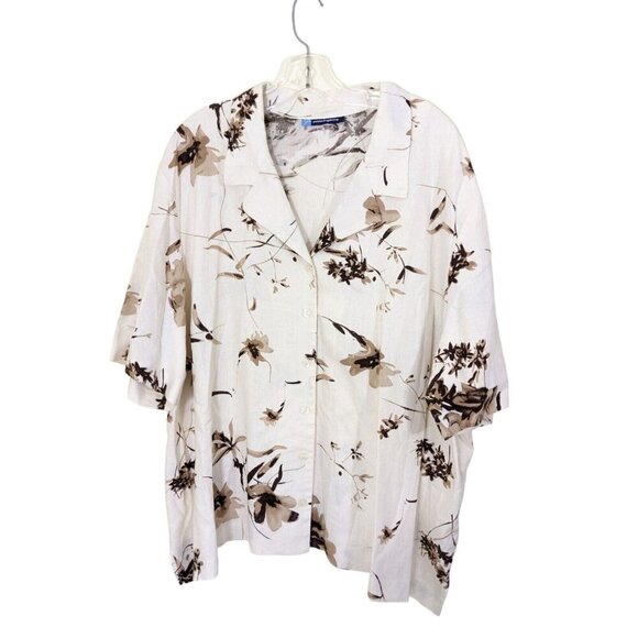 Womens Linen Blend Skirt and Top Set Plus Size 5X Cream Brown Floral - Picture 3 of 6